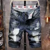 Merk Heren Retro Stijl Ripped Denim Shorts 2021 Zomer Mode Casual Hole Patch Jean Five-Point Broek Male Kleding