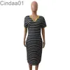 Dames Jurk Desiner Sexy Korte Mouw Effen Kleur Rok Zomer Dames Gestreepte V-hals Midi Jurken Plus Maten XL-5XL 9 kleuren