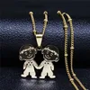 Pendant Necklaces 2021 Fashion Stainless Steel Two Boys Family Necklace For Women Gold Color Chain Jewelry Acero Inoxidable Joyeria N4101