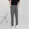 Erkek Takım Elbise Pantolon Kore Tasarım Yaz Gevşek Ayak Bileği Uzunluğu Dipleri Elastik Bel Katı Streetwear Serin Rahat Giyim