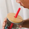 Bamboo Lids Reusable Mason Canning Caps with Straw Hole Non Leakage Silicone Sealing Wooden Covers Drinking Jar Supplies