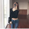 Korea Sexy Skinny Pojedynczy Krótki Summer Top T Gryt Szczupły Damskie Scargan Vintage Guziki Breasted Tops Kobiet TIR6 210603