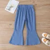 Winter Children Sets Long Sleeve Single Breasted White T-Shirt Blue Flare Trousers Cute 2Pcs Girls Boys Clothes 18M-6T 210629