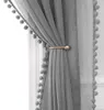White Voile Curtain For Living Room Modern Tassel Drape Sheer Curtain Solid Ball Pompom Tulle Curtains Home Bedroom Decor D30 210913