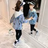 Girls Denim Jacket Coat Letter Patchwork Children's s Casual Style Kids Clothes 6 8 10 12 14 210527