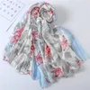 Foulard Hijab en coton froissé, châles floraux, Pashmina musulman, grande taille, tête plissée, longues enveloppes douces, foulards islamiques