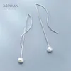 Long Line Pearl Dangle Earring for Women Genuine 925 Sterling Silver Geometric Wave Drop Original Fine Jewelry 210707