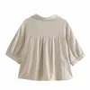 Koreaanse causale zakken blouse top vrouwen korte mouw turn-down kraag shirt zomer katoen linnen blusas mujer 6h897 210603