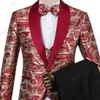 Nowy Mężczyzna Moda Czerwony Złoto Jacquard Eye-Catching High Quality Party Blazer + Spodnie + Kamizelka Garnitury Mężczyzna Casual Slim Blazer Płaszcz Garnitur X0909