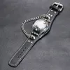 Saatı Punk Bilezik Kuvars Bilek İzle Kafatası Zinciri Gotik Tarzı Analog Deri Saatler Erkek Kadın Noel Hediyesi Hombre Reloj