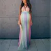 Maternidade Vestidos Pografia Longa Gravidez PO Atirar Prop para Chuveiros Do Bebê Festa Arco-íris Tule Mulheres Grávidas Maxi Vestido