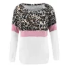 Kobiety Sweter Leopard Striped Print Patchwork T Shirt Z Długim Rękawem O Neck Top Casual Tee Koszulka Femme T-shirt Luźne Camisas 210507