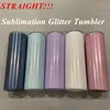 Sublime Tumbler 20 oz Düz Glitter Tumblers Paslanmaz Çelik Düz Sıska Tumbler Gökkuşağı Tumblers Vakum Yalıtımlı Bira Kahve Kupaları Ile Saman