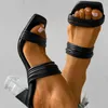 Kadın Terlik Şeffaf Kristal Topuk Açık Toe Katı Renk Kare Topuk Bayanlar Sandalet 2021 Yeni Yaz Moda Kadın Ayakkabı Y0804