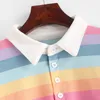 Felpa arcobaleno Donna Stampa a righe Patchwork Crop Top Polo a maniche lunghe Harajuku Streetwear Felpa per studentesse 210422