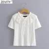 Zevity Nouvelles femmes Sweet Cascade Volants Décoration Casual Blanc T-shirt Femme Chic À Manches Courtes Tricoté Tops D'été T695 210419