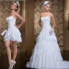 Spring Strapless Ruched Tiers Short Bridal Klädselklänningar Med Avtagbar Kjol Vintage Två Pieces Lace Bröllopsklänningar Vestidos Novia