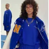 Blue Varsity Jacket Mulheres Streetwear Futebol Americano Longa Manga Longa Bomber S Imprimir Baseball S 211014