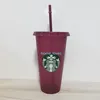 50 adet 24 oz / 710 ml Starbucks Sequins Plastik Tumbler Kullanımlık Temizle İçme Düz Alt Kupası Ayağı Şekli Kapak Saman Kupa Bardian