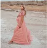 Leuke zwangerschap Fotografie Jurken Elegence Maternity Shoot Dress Pailletten Tule Maxi Toga Kleding voor zwangere vrouwen Foto Props Q0713