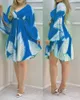 Cape Sleeve Leaves Print Ruched Summer Dress Women X0521