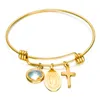 Classic Design Stainless Steel Virgin Mary Small Cross Charm Bangle Bracelet Catholicism Jewelry