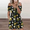 패션 스트라이프 프린트 미니 드레스 2021 여름 새로운 여성 의류 캐주얼 V 넥 스트랩 숄더 미니 파티 드레스 대형 Y1006