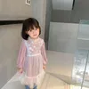 가을 귀여운 아기 소녀 벨벳 메쉬 공주 드레스 1-6 년 소녀 패션 파티 드레스 210508
