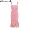 Glamaker Ruffle Dentelle Femmes Robe Bandeau Robe d'été Streetwear Casual Crayon Slip Slim Cami Robe longue Vintage Mesh Vestidos 210412