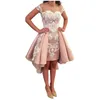 2022 Champagne Pink Scoop Homecoming Dress Cocktail Party Dress Lace Appliques Hög Låg Prom Vestidos De Fiesta Formell Special Occasion Grows Plus Storlek