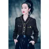 Women Office Lady Blouses Crepe Spring Long Sleeved Two Chest pockets Patchwork Tweed Celebrity Style Blouse Shirt 210421