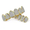 Gold Silver Plated Hip Hop Vampire Teeth Grillz Top and Bottom Iced Out Micro Pave CZ Stone Bling Body Jewelry8295277