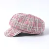 Stingy Brim Hats Wholesale Houndstooth Octagonal för kvinnor och män stickade Tweed Sboy Caps Par Vintage Artist Visor Cap