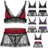 HOMME DOSTER Sissy Sexy Lingerie Set Erotic Gay Underwear Costume Floral Lace Bra avec mini-jupe et Great G-string SetS6361922