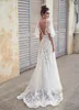 2021 Elegant bröllopsklänning Sexig V Neck Backless Lace Appliques Bridal Gowns Custom Made Sweep Train A Line Dresses Robe de Marie