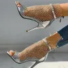المرأة مثير عالية الكعب الصنادل الأزياء الأسماك الفم السيدات شبكة حذاء مشبك حجر الراين رقيقة الإناث الأحذية 2021