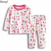 Розовый червя Детские спящиею костюмы девушки пижамы футболка трусики хлопок новорожденных сон наборы детей с длинным рукавом одежда в домашних роянах 210413