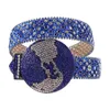 여성을위한 새로운 Wtern Rhinton 벨트 남성 패션 다이아몬드 스터드 벨트 Rhinton Globe Buckle for Jean Strass ceinture femme