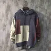 Mäns Tröjor Japanska Mode Hooded Stickad Tröja Vår och Höst Loose Harajuku Färgblock Pullover Koreanska Kläder