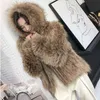 Leiouna Office Lady Raccoon Grass Płaszcz Kobiet Krótki Styl Nawet Kaptur Modne Młody Koreański Faux Fur Winter Ciepłe 211220