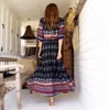 Print Boho Summer Dress Plus Size Half Sleeve Beach Casual Button Up Cotton Dress Maxi Holiday Vinatge Loose Dress 210415