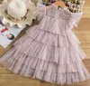 Sweet Girls Star paljetter Gace Dresses Summer Kids Lace Falbala Fly Sleeve Tiered Tulle Cake Dress Children Princess Clothings A721856096