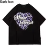 Purple Heart Shape Hip Hop T-shirt Men Round Neck Men's Tshirts Cotton Tee 210603