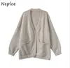 All-Match Casual Soft Knit Cardigan Chic Pocket Femme Sweater V-Neck Solid Färg Elegant Temperament Jacka Kvinnor 210422