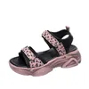 Sukienka Buty Casual Hollowing Out Sandals Wedge Grube Sole Leopard Platformy Platforma Lato Moda Roman Sneaker