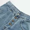 Women Fashion High Waist Mom Jeans Streetwear Button Fly Long Denim Harem Pants Stylish Pockets Ladies Trousers 210515