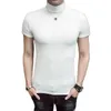 Été Hommes À Manches Courtes Col Roulé Slim Fit T-shirt Mâle Solide Noir Blanc T-shirts Chemises Amoureux T-shirt 210629