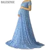 Maternity Lace Dresses Photo Shoot Pregnant Women Sexy V Neck Maxi Gown Dress Pregnancy Baby Shower Photography Props Clothes Q0713