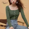 Square Collar Women Green Blouse Shirt Female Elegant Spring Autumn Sexy Long Sleeve Tops Ladies Casual Blouses C-048 210522