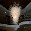 Lustre de vidro soprado à mão Lâmpada pendente Lâmpada de cor branca de arte moderna iluminação LED personalizada para restaurante de hotel Decoração da sala de estar 24 por 48 polegadas